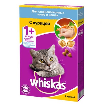 Вискас сухой корм для кошек для стерилизованных котов и кошек с курицей 350 гр.